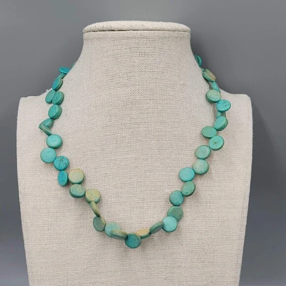 Vintage Coir Coconut Beads Necklace Blue Dyed Beach Theme 16"-18" - Picture 2 of 5